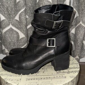 Korks Amund Black Leather Slouch Moto Boots
